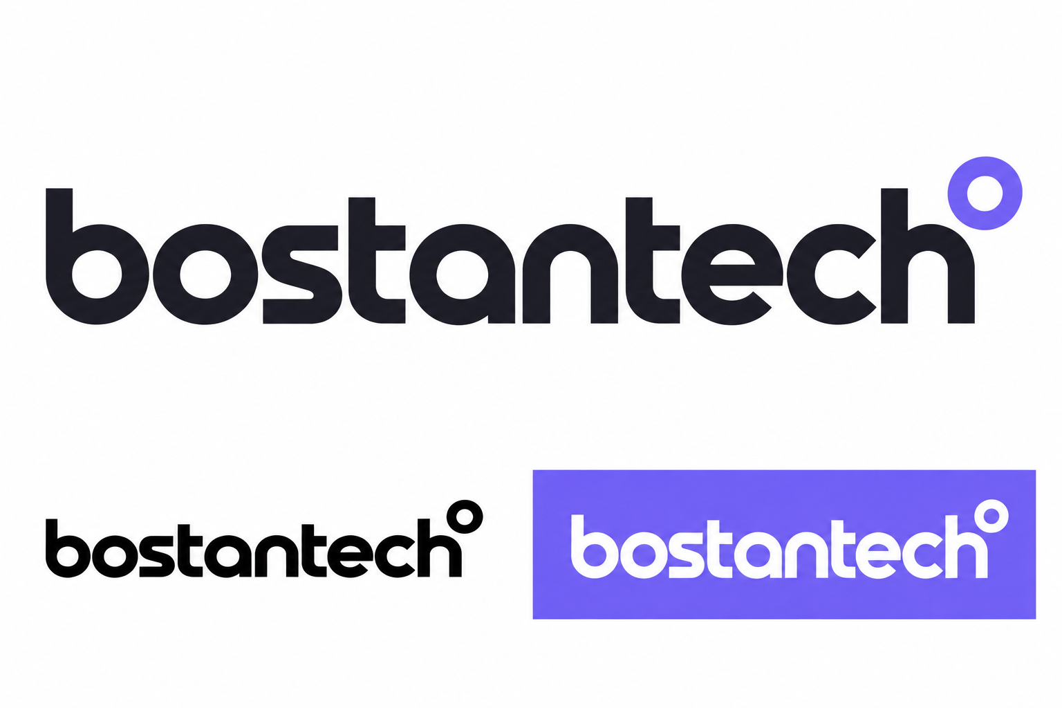 Словесный логотип bostantech с фиолетовым кольцом справа сверху